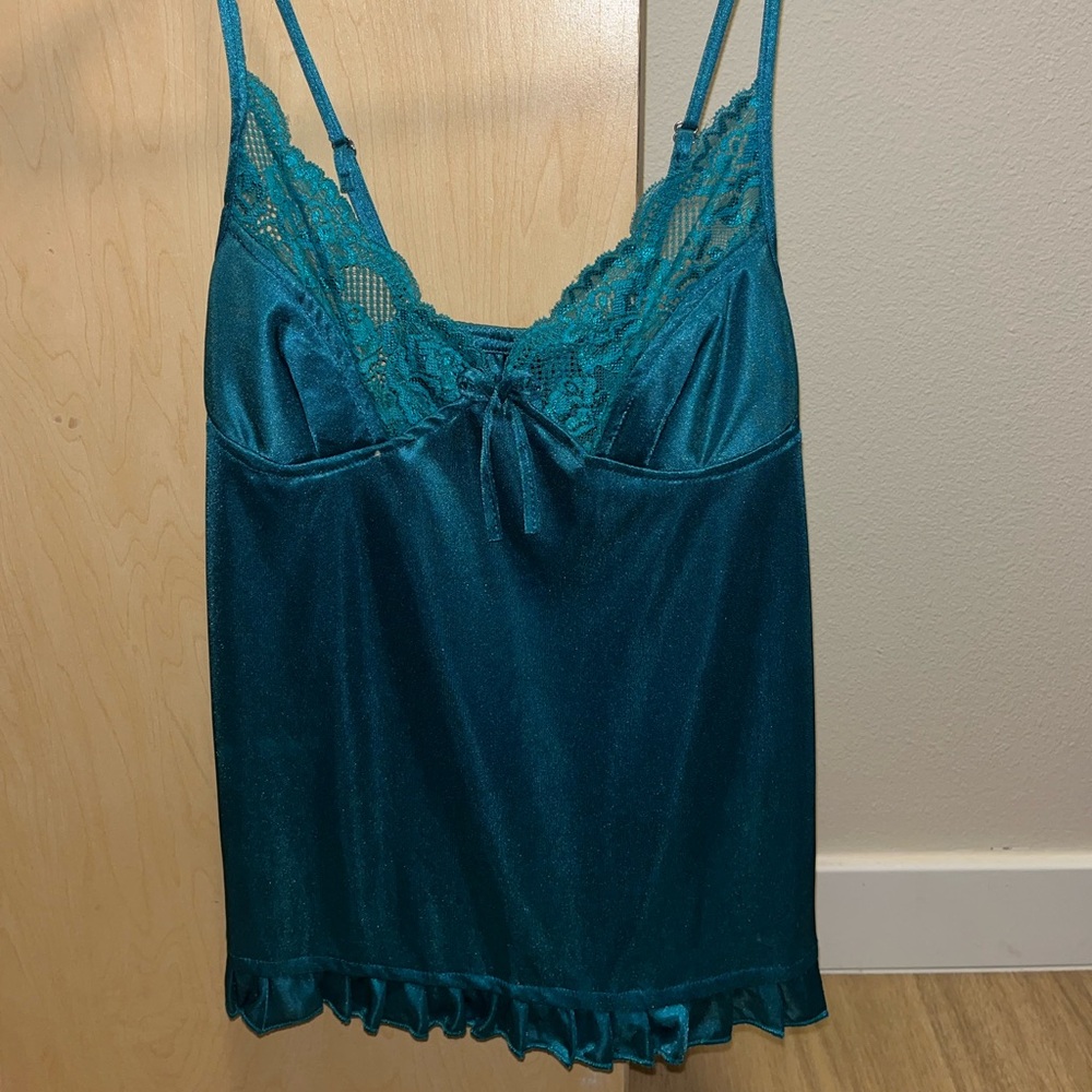 Teal Lace Trim Tank Top
